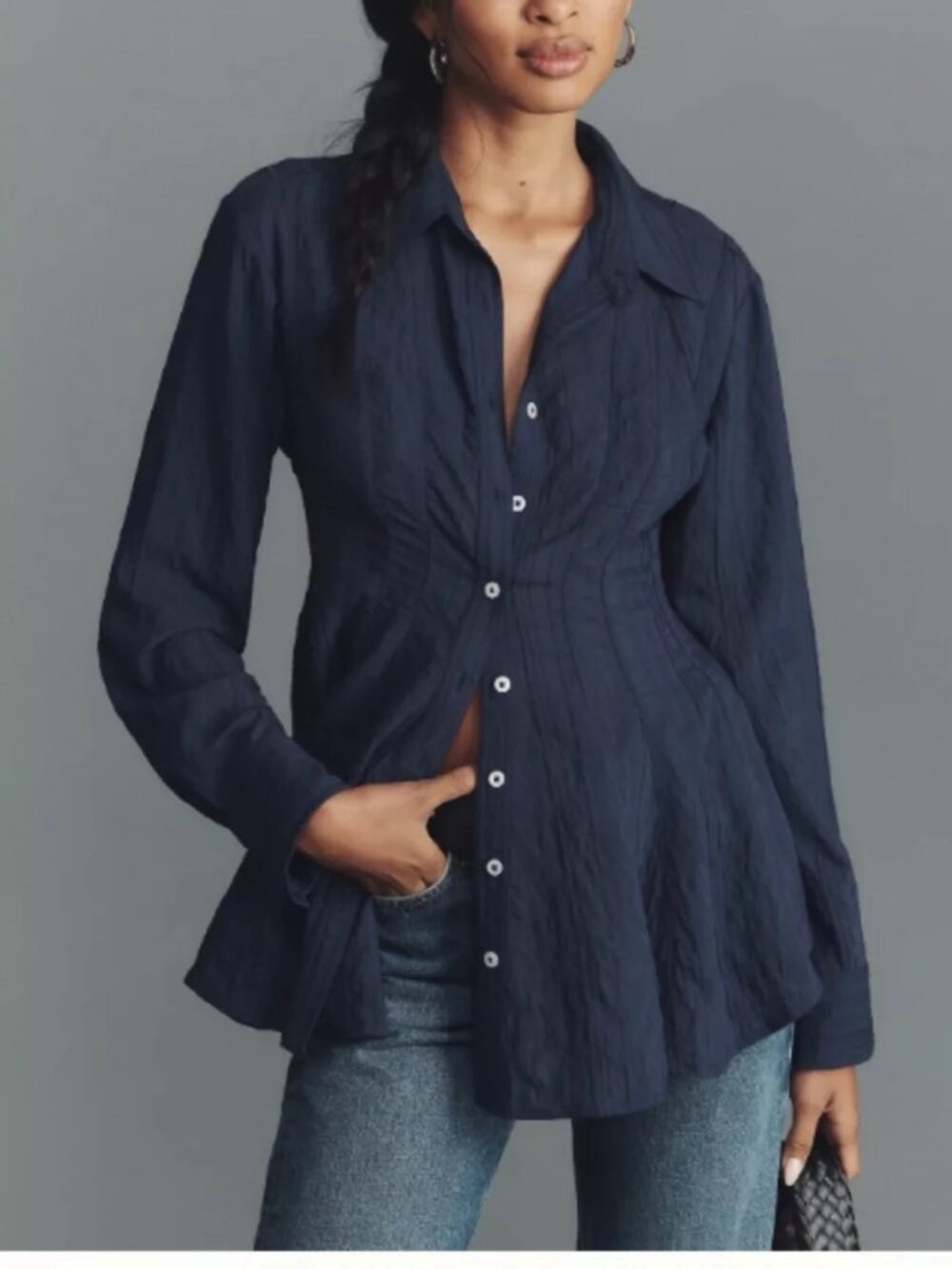 NWT Maeve Navy Blue Waisted Tunic Shirt SIZE S